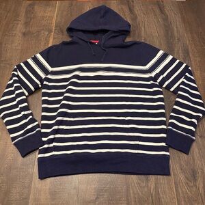 $125 Heavyweight Brooks Brothers Knit Hoodie XL Blue Vtg White Striped USA